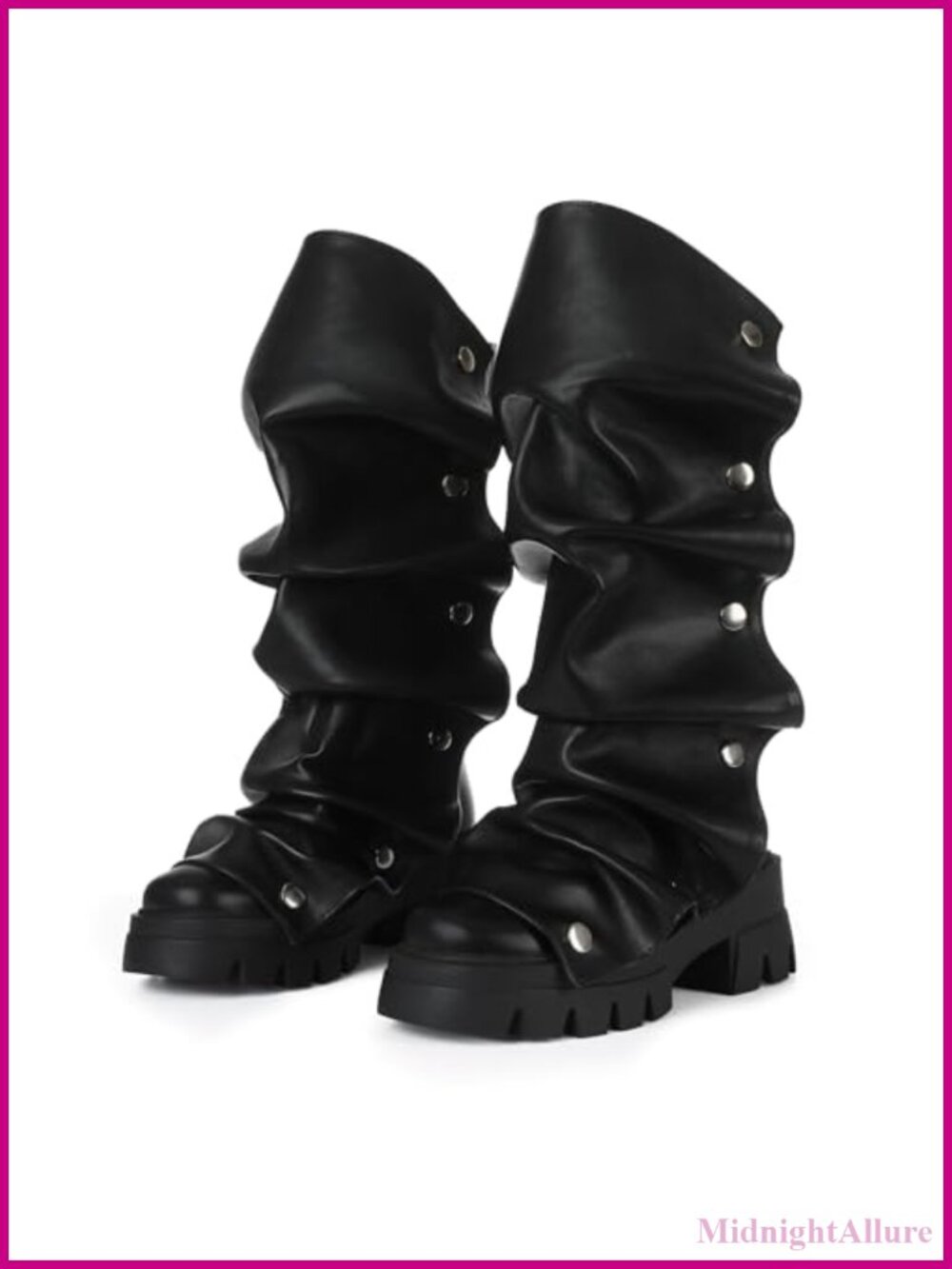 Slouchy Fold Over Mid Calf Boots Chunky Heel Platform Women